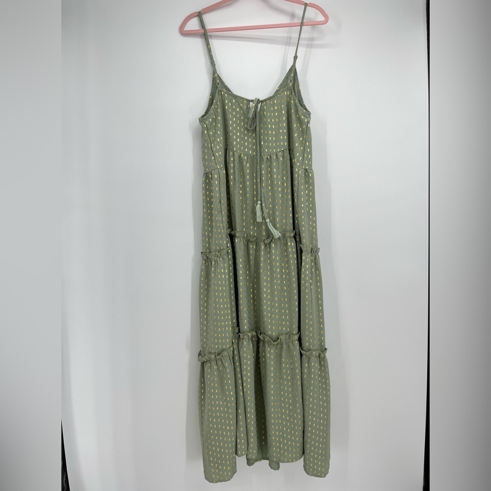 White Birch Green & Gold Tiered Maxi Dress | NWT Boutique | Size XL - Picture 3 of 10